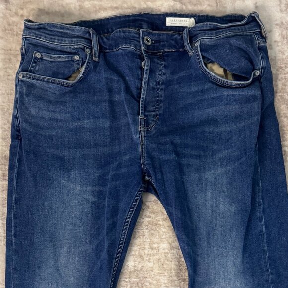AllSaints Brand Ronnie Style Skinny Cut Stretch Denim Jeans, Medium Blue, 38x30 - Picture 1 of 5
